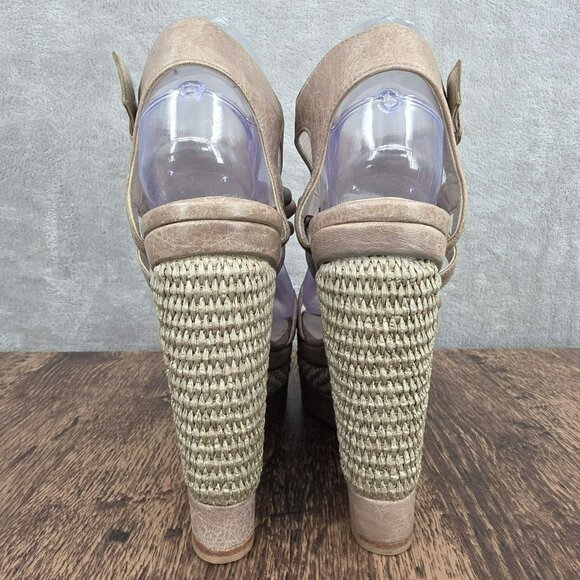 Balenciaga Arena Espadrille Wedges Sandals 10 Taupe Grey Studded Leather Raffia - Picture 8 of 16